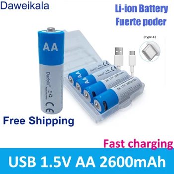 Литий-ионный аккумулятор USB большой емкости 1.5 В AA 2600 мАч для мыши с дистанционным управлением маленький вентилятор Аккумулятор для электрической игрушки + кабель