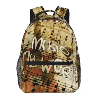 Рюкзак с винтажными музыкальными надписями, женский мужской рюкзак большой емкости, дорожная сумка на открытом воздухе, повседневный рюкзак