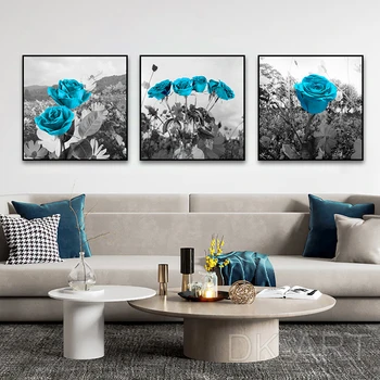 Синие и белые цветы Голубой розы, картина на холсте, художественные плакаты и принты в скандинавском стиле для домашнего декора гостиной