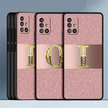 Розовый Противоударный Чехол С Буквенным Узором Для Samsung Galaxy A14 5G A32 A22 A13 A52 A71 A24, Силиконовый Мягкий Черный Чехол Для Телефона