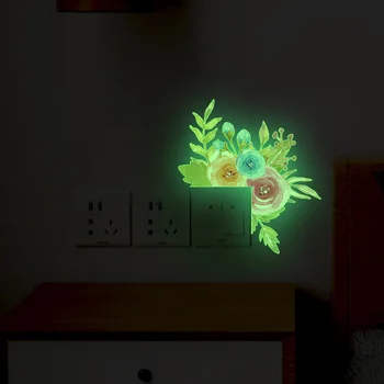 Светящиеся цветы растений Наклейка на выключатель Обои для украшения дома в гостиной, спальне, светящиеся в темноте самоклеящиеся наклейки