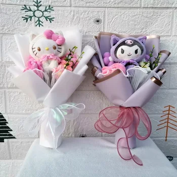 Мультфильм Kuromi Hello Kitty Cinnamoroll Плюшевый букет из Роз Украшение свадебной вечеринки День Святого Валентина Рождество Подарок на День рождения