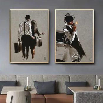Художественный плакат для влюбленных Современная мода Картина на холсте Декор комнаты Черно-белые настенные плакаты для интерьера спальни