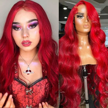 Длинные красные парики Длинный волнистый синтетический парик на кружеве спереди для чернокожих женщин, косплей на Хэллоуин, натуральный парик из термостойких волос