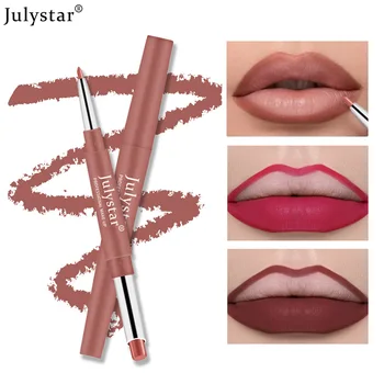 Julystar 12 цветов 2-в-1 губная помада для губ с двойной головкой, женская косметика для макияжа губ, вращающаяся ручка для губной помады