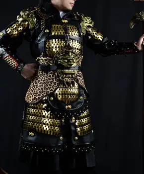 Мужской металлический костюм из нержавеющей стали золотого цвета, 15 кг, общая броня древней китайской династии Сун