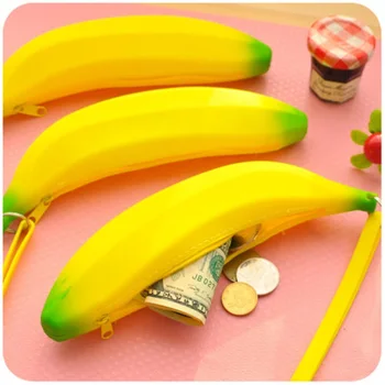 Новинка, забавные силиконовые портативные кошельки для монет в виде желтого банана, многофункциональный пенал, сумка для ключей, кошелек, сумка для ключей, сумка для ключей