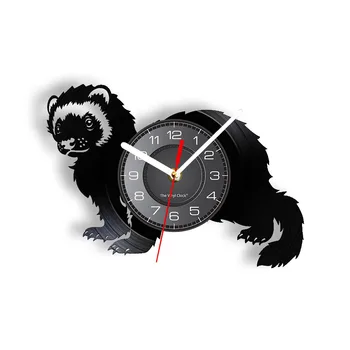 Настенные часы с виниловой пластинкой силуэта дикого хорька, винтажный дизайн, настенные часы с подсветкой, подарок любителям животных