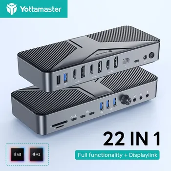 Док-станция Yottamaster 22 в 1 с Двумя Портами HDMI DP Высокоскоростная Док-станция Type C 10 Гбит/с с Гигабитным Ethernet 8K HDMI PD60W