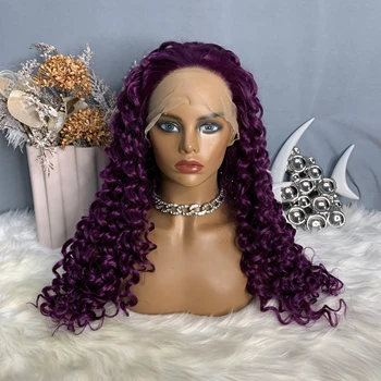 Фиолетовый Синтетический парик с глубокой волной 13Х4 на кружеве спереди, прозрачный Парик Трансвестита для чернокожих женщин, предварительно выщипанный 180 плотностью