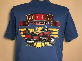 Винтажное золотое крыло 80-х, Сделано в США, Мотоциклетная футболка, Размер M Средний