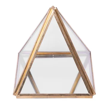 Стеклянная шкатулка для драгоценностей, золотая геометрическая декоративная коробка, геометрическая стеклянная пирамида, держатели колец для свадебного подарка на день рождения