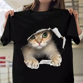 Женские футболки с милым кошачьим принтом, летние Милые повседневные футболки с коротким рукавом и круглым вырезом, женские креативные персонализированные топы