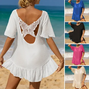 Бикини с длинным рукавом, накидка для женщин, пляжное платье-туника, платье-рубашка 2023, летнее мини-платье, пляжная одежда