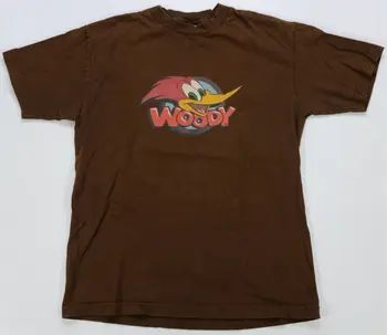 Редкая футболка VTG Woody The Woodpecker с графическим рисунком, промо-ролик мультфильма 90-х, коричневый