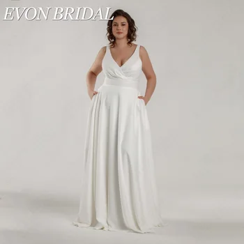 EVON BRIDAL, Сексуальные свадебные платья с открытой спиной, большие размеры, платья для невесты с аппликацией без рукавов, Трапециевидные винтажные атласные платья de novia