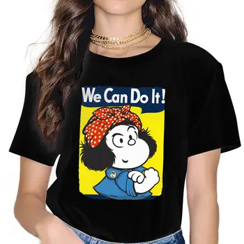 We Can Do It Женская футболка Mafalda Cartoon Girls Y2k Графические Топы Из полиэстера С Круглым вырезом, Женская Футболка, Забавный Подарок