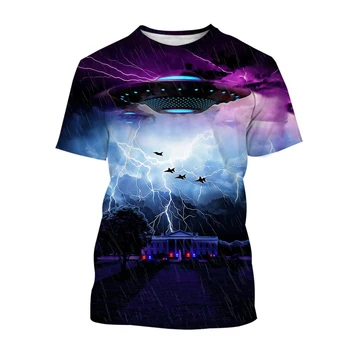 Мужская футболка с UFO Для Мужской одежды, Футболки с 3D Полной Печатью, Летние Топы С Коротким рукавом, Модная Уличная футболка в стиле Хип-Хоп Оверсайз