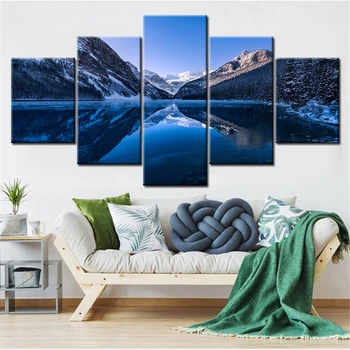 Картина на холсте HD Lakelouisereflection landscape, 5 модульных картин на стену с природой для домашнего декора гостиной