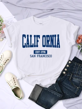 California Est.1776 Футболка с надписью San Francisco, Женская Модная Повседневная футболка, Уличный Укороченный топ в стиле Харадзюку, Дышащие Забавные Футболки