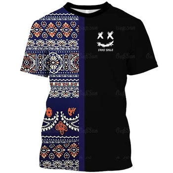 Винтажная футболка для мужчин Цветок Кешью 3D принт Графические футболки Топ Летний мужской пуловер с круглым воротом в стиле харадзюку Мужская одежда