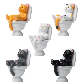Кошка в туалете, Садовые миниатюры, Орнамент, украшения для дома, Фигурка из смолы, Мультяшная фигурка