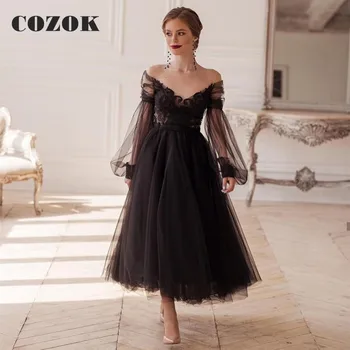 Черное вечернее платье принцессы Illusion трапециевидной формы, сексуальное платье для выпускного вечера с длинным рукавом и V-образным вырезом, кружевное платье с открытой спиной, вечерние халаты на заказ CO79M