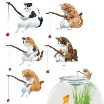 Статуя кошки в саду, скульптура кошки, сидящей на рыбалке, Маленький милый кот, украшение из смолы, декоративная мебель для аквариума, домашний декор