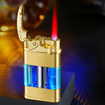 Коромысло с синим, светло-красным пламенем, окошко зажигалки прямого заряда с подсветкой, высококачественная подарочная зажигалка
