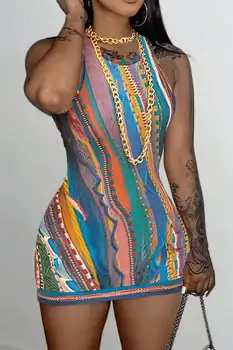 Женское облегающее мини-платье без рукавов с принтом Tie Dye, летние Сексуальные клубные платья для вечеринки по случаю дня рождения 2023, модная уличная одежда