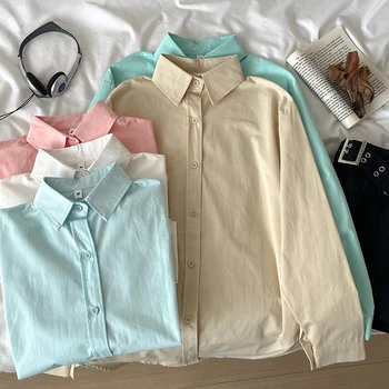 Женская рубашка 5 цветов, фирменная, нежная, повседневная, минималистичная, универсальная, с длинными рукавами, популярная среди свободных женщин.