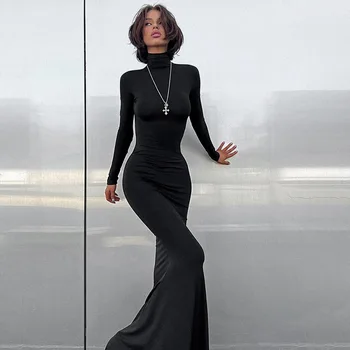 2024 Новые модели женских платьев с длинным рукавом, элегантная модная сексуальная одежда для вечеринок и клубов, черное зимнее платье с запахом, водолазка