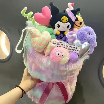 Плюшевая кукла Sanrio Букет с помпоном Hello Kitty Purin My Melody Cinnamoroll Аниме Каваи Милый букет в девичьем стиле для праздничного подарка