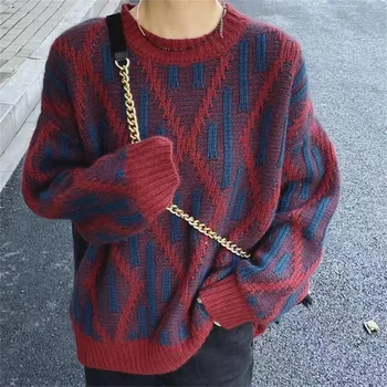 Осенне-зимний полосатый свитер в стиле ретро в ленивом стиле, Свободный Новый женский дизайнерский топ с длинными рукавами, свитер Blusa Inverno Feminina