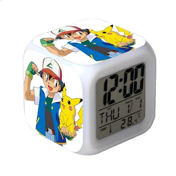Цветной будильник с изображением Пикачу, светодиодный Квадратный будильник, меняющий цвет, Простые модные милые подарки для детей, портативный