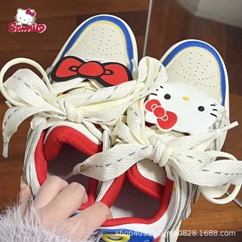 Sanrio/ Обувь Hello Kitty, женские Роскошные кроссовки Y2k, Новая модная обувь на платформе с круглым носком, Уличная повседневная обувь на плоской подошве, женская обувь