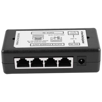 Полноразмерный 4-портовый Poe-инжектор Poe Адаптер питания Ethernet Вывод питания 4,5 (+)/7,8 (-) Вход Dc12v-Dc48v Для Ip-камеры