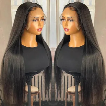 парик с прямыми кружевами 13x4, Бразильские парики с кружевами из человеческих волос, для женщин, 180% Плотность, предварительно выщипанные из детских волос Оптом