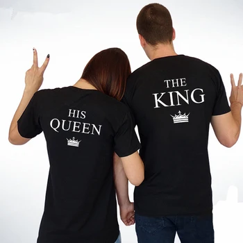 Король и королева, футболки для влюбленных с принтом короны, Одежда для пар, женская футболка, женские летние модные футболки, топы.