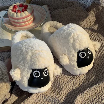 Новые хлопчатобумажные тапочки с милыми овечками из мультфильма, женские осенне-зимние домашние тапочки на толстой подошве, домашние тапочки для женщин