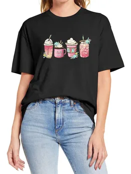 Розовая чашка чая с молоком, мужская и женская Забавная футболка из 100% хлопка с коротким рукавом, модная женская повседневная уличная одежда
