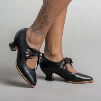 Новые Женские Туфли на высоком Каблуке с вырезами в Европейском и Американском стиле, Повседневная Обувь Большого размера на шнуровке, Женская Обувь Zapatos De Mujer2023