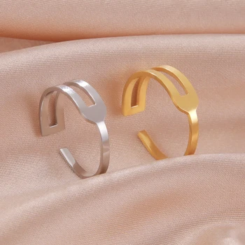 Простое прямоугольное кольцо в полоску Teamer для женщин, регулируемые минималистичные открытые кольца из нержавеющей стали, ювелирные изделия, подарок на день рождения Оптом