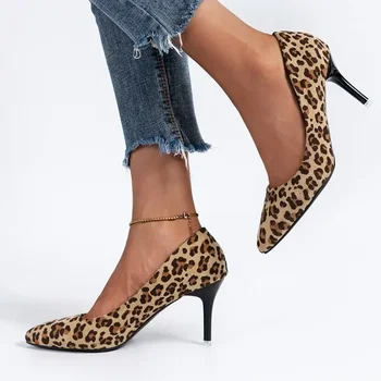 Женские туфли-лодочки, пикантные леопардовые туфли с острым носком и рисунком для стриптиза на тонком высоком каблуке, осенние новые модные модельные туфли для свадебного банкета