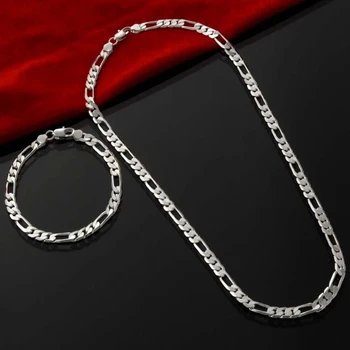 Уличная мода 4 мм Классическая геометрическая цепочка из стерлингового серебра 925 пробы Браслет Ожерелье для мужчин Женщин набор ювелирных изделий вечерние свадебные подарки