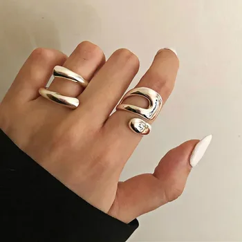 Минималистичные кольца серебряного цвета для женщин, модные креативные Полые украшения неправильной геометрической формы для вечеринки по случаю Дня рождения, подарки
