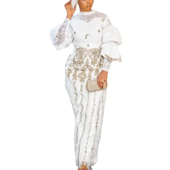 Комплекты из 2 предметов Африканские платья Для женщин Облегающее кружевное платье Макси Элегантные свадебные платья Длинное платье Анкара Африка 2024 Новые халаты