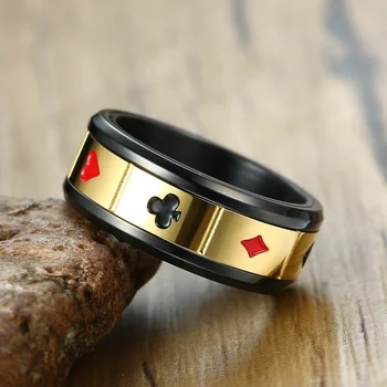Базовое кольцо для покера из титанового сплава в стиле хип-хоп - лучший подарок для мужчин, не вызывающее аллергии, Вращающиеся ювелирные изделия, Аксессуары оптом.