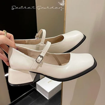 2023 Новая обувь Mary Janes, женские летние босоножки на массивном каблуке, дизайнерские туфли в стиле Лолиты на среднем каблуке С квадратным носком, сексуальные лодочки-оксфорды Zapatos