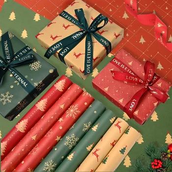 10шт Рождественская упаковочная бумага, рулон крафт-бумаги, подарочная бумага 